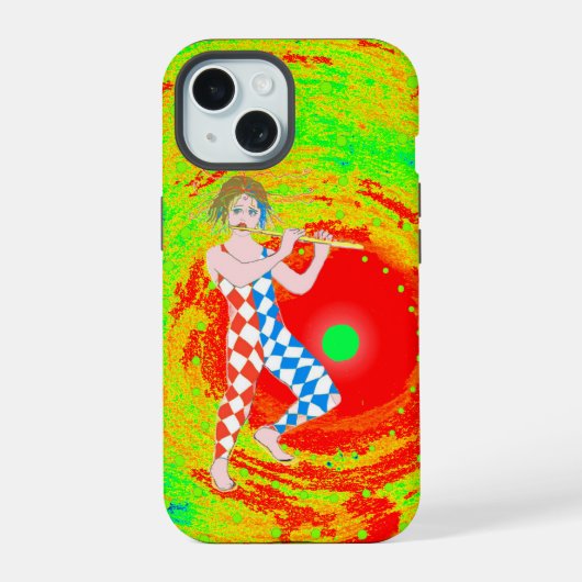 赤い太陽と道化師の芸術 iPhone 15ケース (裏面)