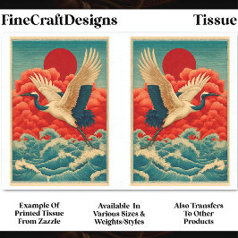 赤い太陽の下の波の上にクレーンDQ9Bデコページ 薄葉紙