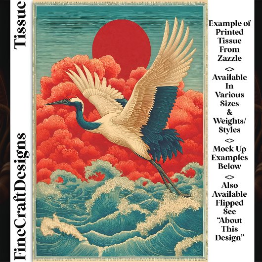 赤い太陽の下の波の上にクレーンDQ9Lデコページ 薄葉紙