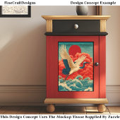 赤い太陽の下の波の上にクレーンDQ9Rデコページ 薄葉紙