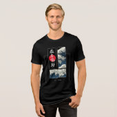赤い太陽の和風大波パネルデザインTシャツ トライブレンドTシャツ (正面全面)