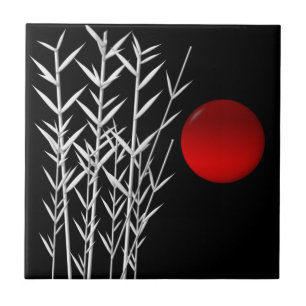 赤い太陽の白黒の禅 タイル