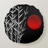 赤い太陽の白黒の禅 ラウンドクッション (正面)