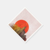 赤い太陽の街並みがある都市グランジスカイライン スタンダードカクテルナプキン (角)