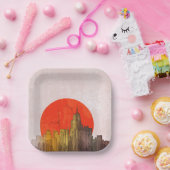 赤い太陽の街並みがある都市グランジスカイライン ペーパープレート (パーティー)