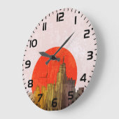 赤い太陽の街並みがある都市グランジスカイライン ラージ壁時計 (傾斜)