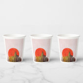 赤い太陽の街並みがある都市グランジスカイライン 紙コップ