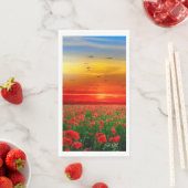 赤い太陽を背景にしたケシ畑 (インサイチュ)