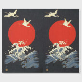 赤い太陽日本の、ク飛んでいるレーン、黒い波 ラッピングペーパー (フラット)
