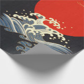 赤い太陽日本の、ク飛んでいるレーン、黒い波 ラッピングペーパー (角)
