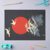 赤い太陽日本の、ク飛んでいるレーン、黒い波 薄葉紙 (クラフト)