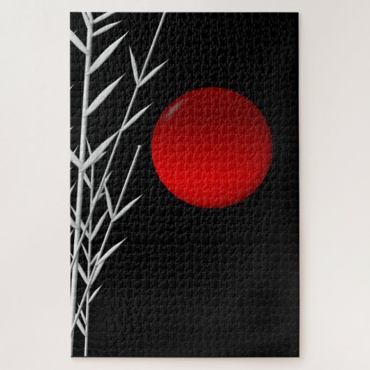 赤い太陽白黒禅の腰枕 ジグソーパズル (縦)