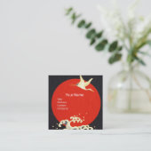 赤い太陽、ク飛んでいるレ日本のーン、海の波ブラックレッド スクエア名刺 (スタンド正面)