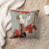 赤い夫人アールデコのデザイン クッション (ブランケット)