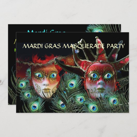 赤い女とコックの羽根のついた道化師の仮面 招待状 (正面/裏面)