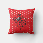 赤い女の子のてんとう虫の名前の水玉模様の枕 クッション (裏面)