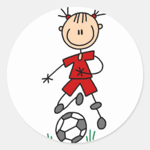 赤い女の子のサッカーのステッカー ラウンドシール