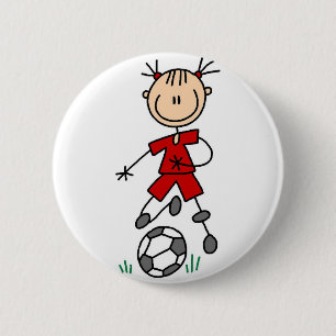 赤い女の子のサッカーの選手ボタン 缶バッジ