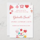 赤い女の子の星が赤ちゃんのシャワーを振りかける 招待状 (正面)