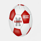 赤い女子校生の子サッカー メタルオーナメント (正面左)