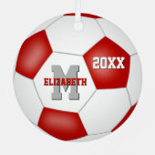 赤い女子校生の子サッカー メタルオーナメント (裏面)