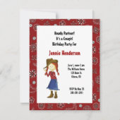 赤い女性のカーボーイの誕生日の招待状 招待状 (正面)
