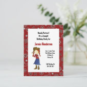 赤い女性のカーボーイの誕生日の招待状 招待状 (スタンド正面)