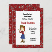 赤い女性のカーボーイの誕生日の招待状 招待状 (正面/裏面)