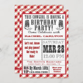 赤い女性のカーボーイの誕生日の招待状 招待状 (正面/裏面)