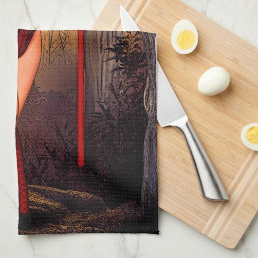 赤い女 キッチンタオル (四つ折り)