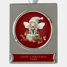 赤い妖精のメリークリスマス シルバープレートバナーオーナメント