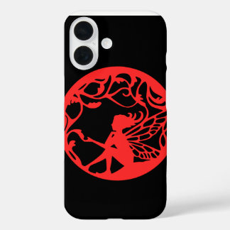 赤い妖精の黒い背景 iPhone 16ケース
