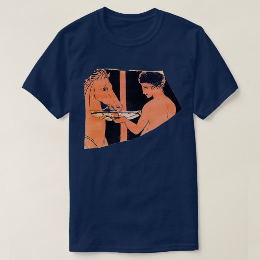 赤い姿の陶器のシャードの若者が彼のhを散水 tシャツ (デザイン正面)