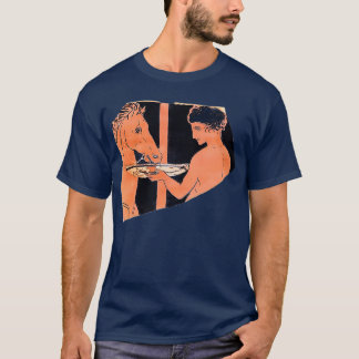 赤い姿の陶器のシャードの若者が彼のhを散水 tシャツ