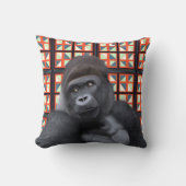 赤い威厳のある幾何学的な野生動物にゴリラを座る クッション (正面)