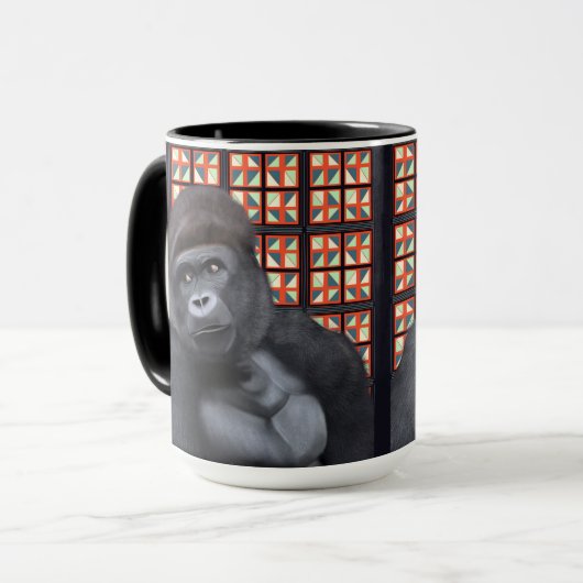 赤い威厳のある幾何学的な野生動物にゴリラを座る マグカップ (正面左)