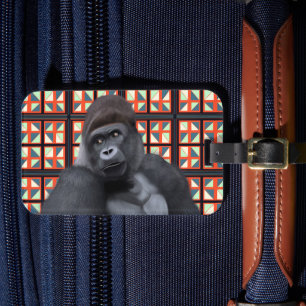 赤い威厳のある幾何学的な野生動物にゴリラを座る ラゲッジタグ