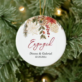 赤い婚約した花クリスマス セラミックオーナメント