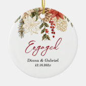 赤い婚約した花クリスマス セラミックオーナメント (正面)
