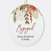 赤い婚約した花クリスマス セラミックオーナメント (左)
