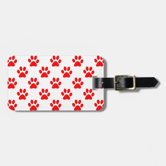 赤い子犬の足のパターン ラゲッジタグ (正面横)