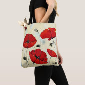 赤い子犬絵画のオールオーバープリントのトートバッグ トートバッグ (クローズアップ)