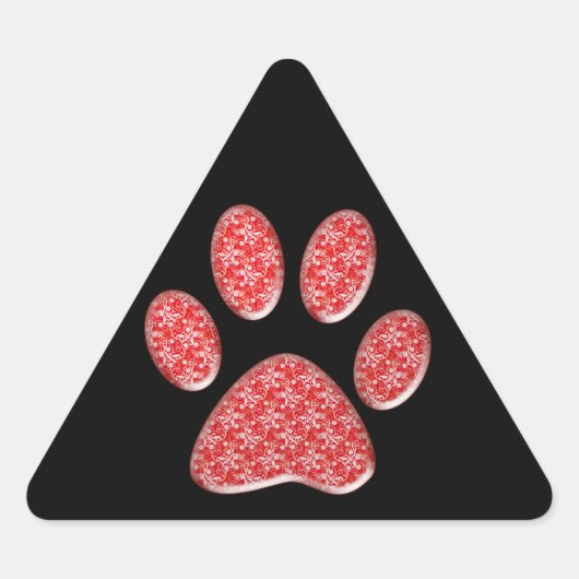 赤い子猫の肉球の足跡 三角形シール (正面)