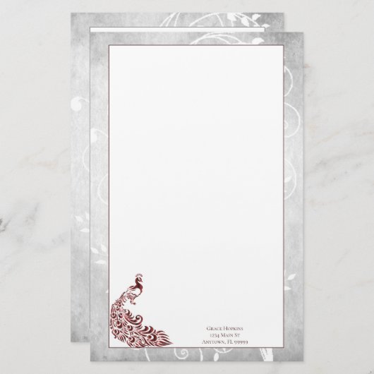 赤い孔雀の文具 便箋 (正面/裏面)