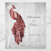 赤い孔雀の結婚式ワインボトルラベル ワインラベル (シングルラベル)