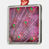 赤い孔雀の羽の色の羽毛 メタルオーナメント (左)