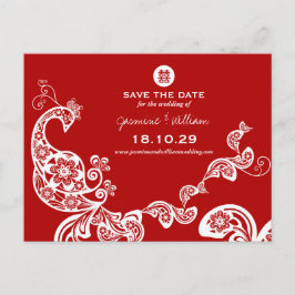 赤い孔雀ダブル幸中国のせ日付を保存 案内ポストカード