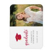 赤い学校のカラー写真卒業のお知らせ マグネット (縦)