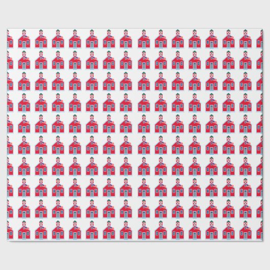 赤い学校の家 ラッピングペーパー (シーム)