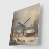 赤い学校の家(国場面) 1858年 スクエア壁時計 (傾斜)